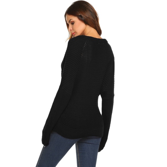 Cross Front Slouchy Off Shoulder Knit Sweater - Picture 3 of 5